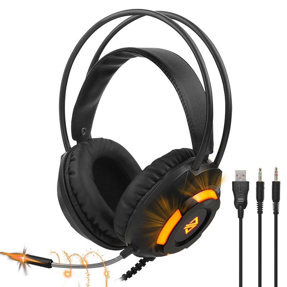 Luminous Gaming Headset 3.5mm Audio USB Connector 50mm Surround Bass Sound Music Headphone Omnidirectional Microphone Soft Breathable Earmuffs Earphones for Computer Office
