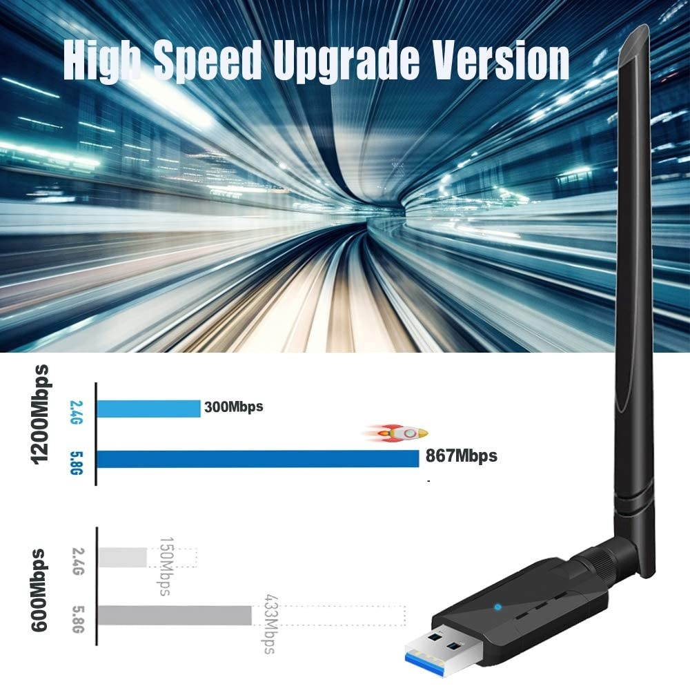 GemCoo USB WiFi Adapter 1200Mbps USB 3.0 Wireless WiFi Dongle 2.4G/5.8G 802.11ac Network Adapter with 5dBi High Gain Antenna for Windows XP/Vista/7/8/8.1/10 Linux 2.6 or Above Mac OS X 10.6-10.15