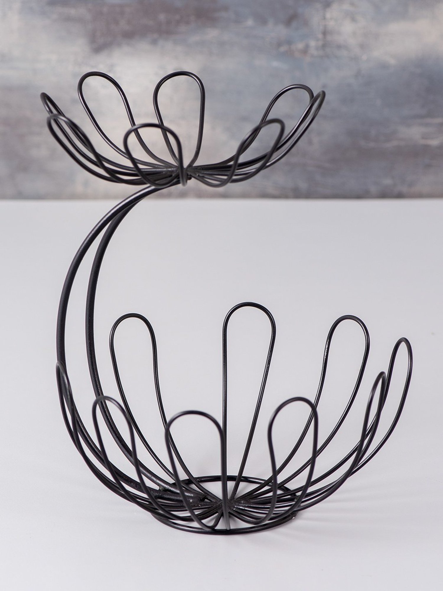 Nestroots Solid Black Iron 2 Tier Round Net Fruit Baskets