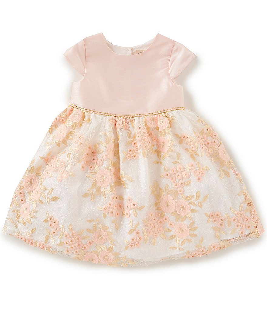 Rare Editions Little Girls 2T-6X Bow-Waist Satin/Jacquard-Stripe Hi-Low Ballgown