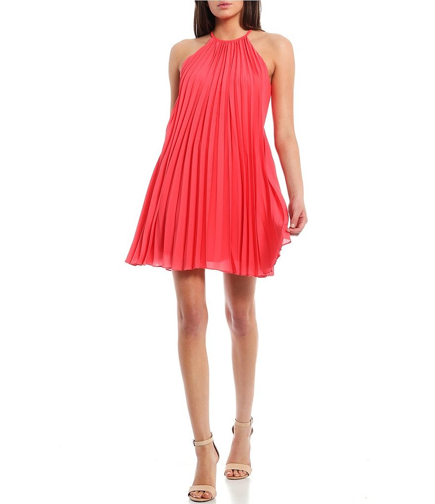 Aidan Aidan Mattox Halter Neck Pleated Trapeze Dress