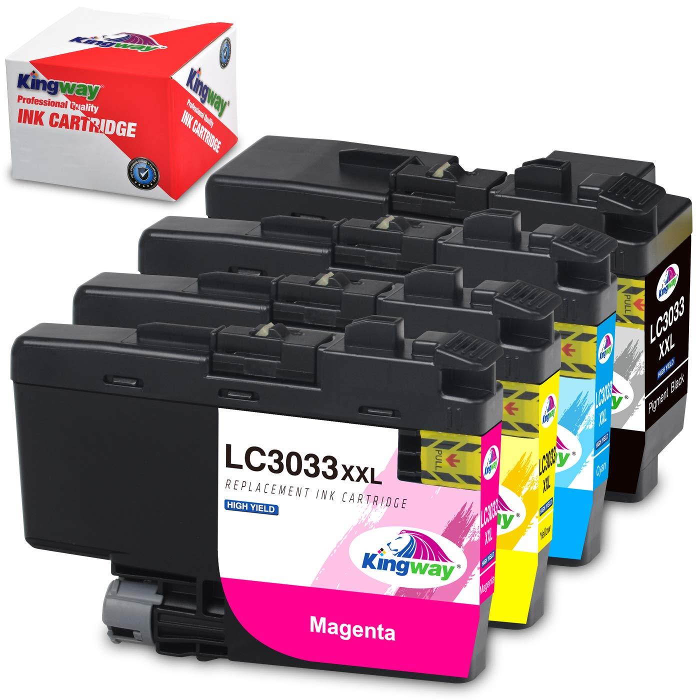 Kingway Compatible Ink Cartridge Replacement for Brother LC3033 LC3033XXL Work with MFC-J995DW MFC-J995DWXL Printer (Black, Cyan, Magenta, Yellow, 4-Pack)