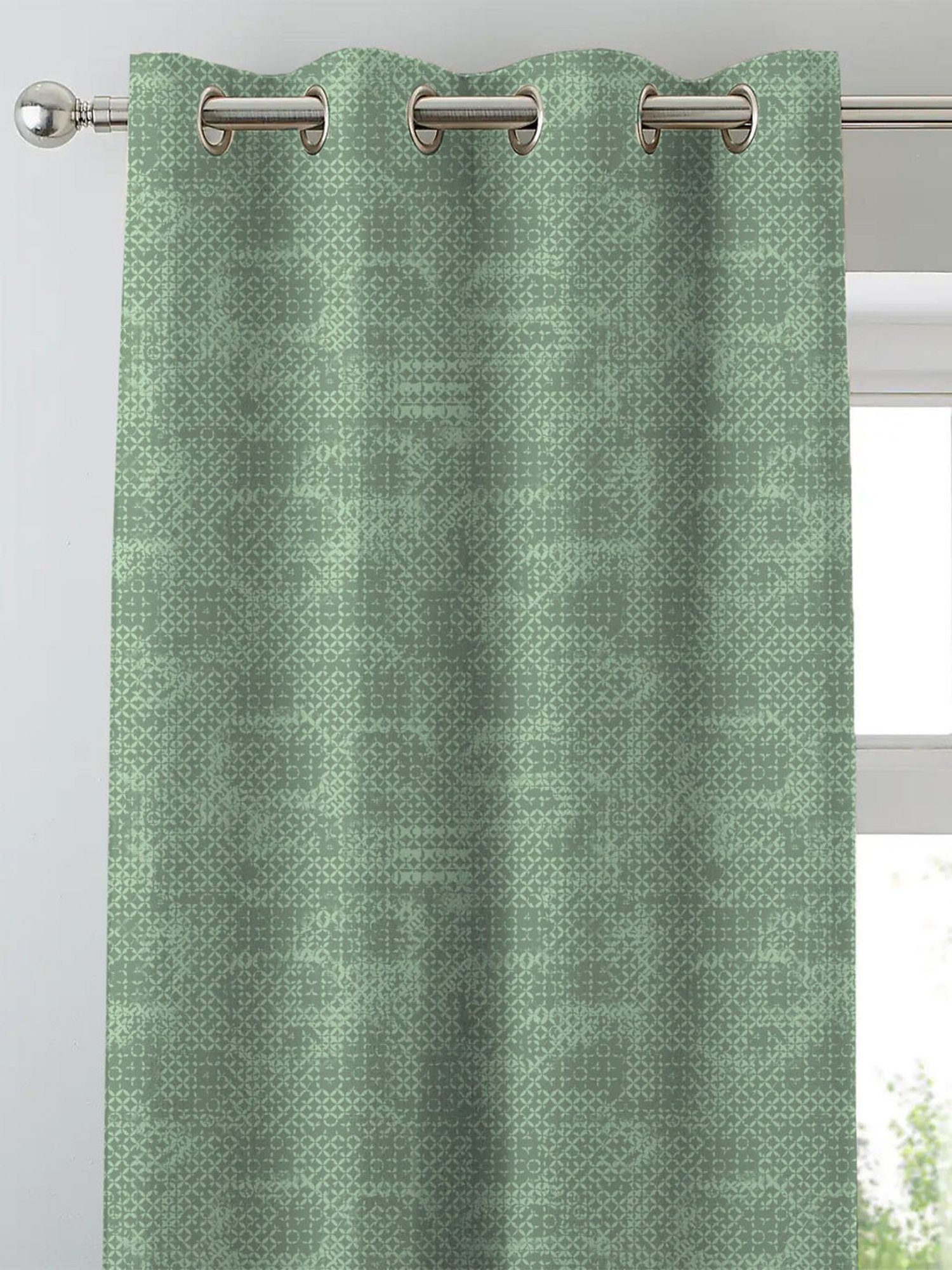 SPACES DRAPE STORY Elegent Green Polyester 5 ft Window Curtain - Set of 2