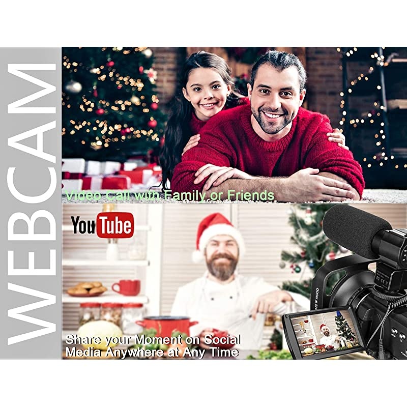 Ultra HD 4K Camcorder Video Camera with Rechargeable Microphone 2.4G Remote Control Vlogging YouTube Camera 60FPS 48MP IR Night Vision with Wide Angle Lens, Lens Hood, Batteries