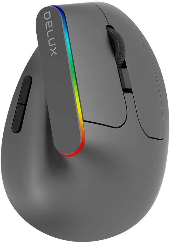 DELUX 2.4G Wireless Vertical Mouse Ergonomic Optical Mouse with USB Receiver 6 Buttons and 1600DPI Ergo 57 Degree Design Reduce Hand and Wrist Pressure for PC Laptp and Computer(M618C-Grey)