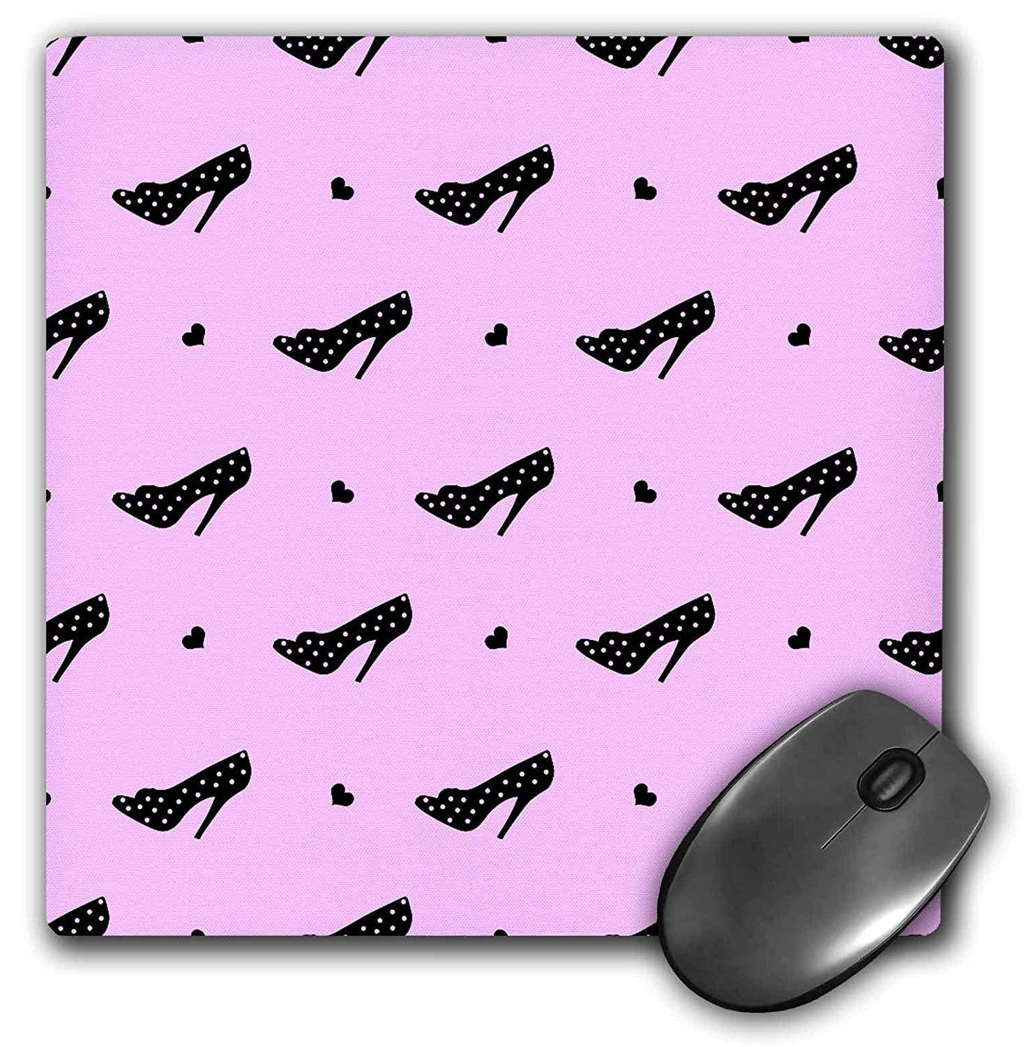 3dRose LLC 8 x 8 x 0.25 Inches Black and Pink High Heels and Hearts Fashion Art Pattern Mouse Pad (mp_47803_1)