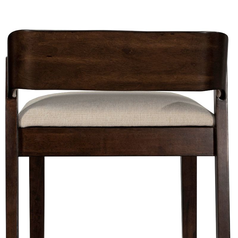 Wooden Barstool with Padded Seat and Open Backrest Blue/Brown - Benzara