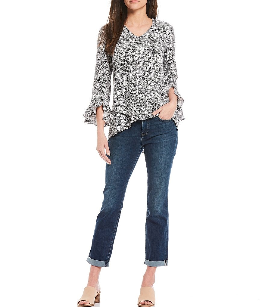 NYDJ Sheri Embroidery Heart Back Pocket Detail Slim Straight Leg Ankle Jeans