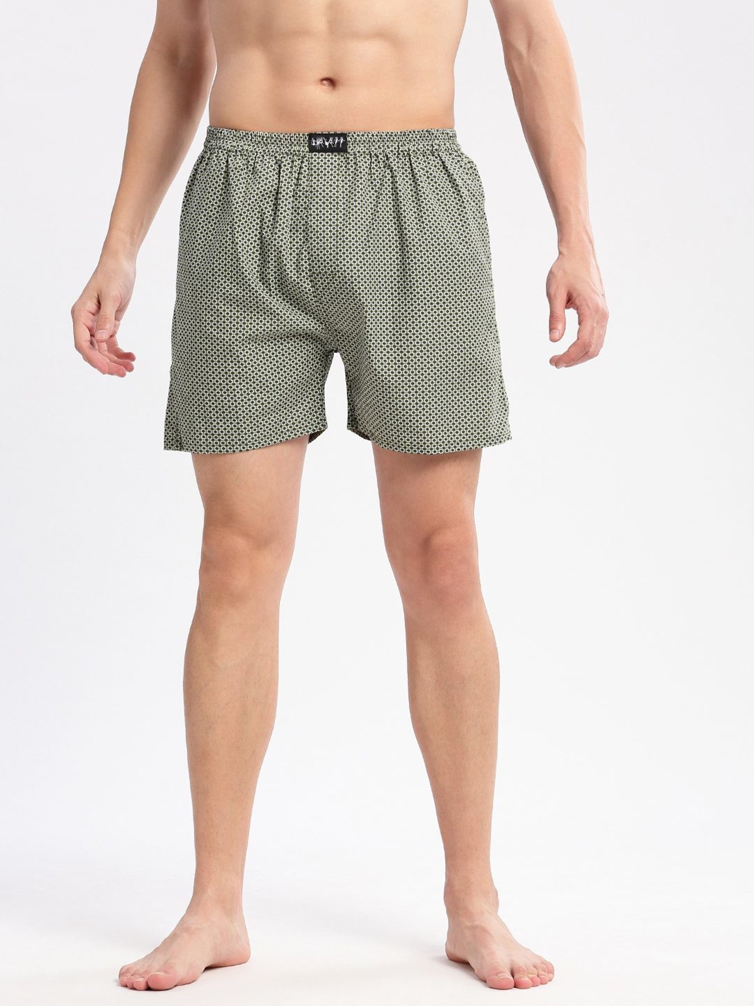Showoff Olive Cotton Slim Fit Printed Boxers