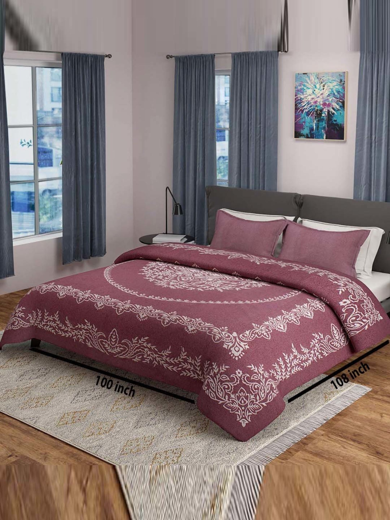 Saral Home Easy Living Maroon Cotton 220 TC Majesty Handmade King Bed Sheet With Pillow Covers