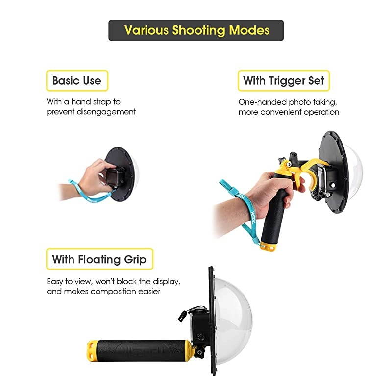 Gopro Dome Port Underwater 6 inches GoPro Diving Dome Port with Waterproof Cover Case + Floating Bobber Handle + Trigger for GoPro 765 Black