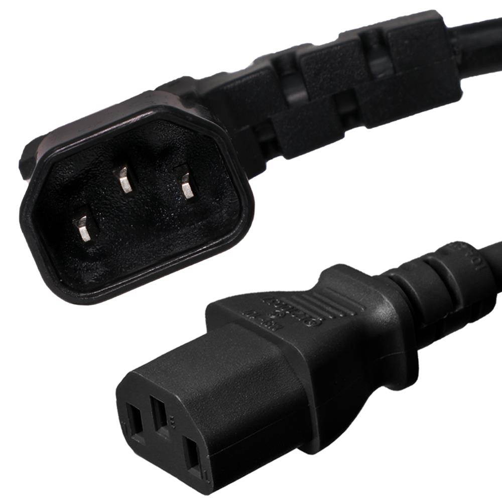 Ironbox C14 Left Angle to C13 Connector Power Cord - Black -  1 Foot - 10A/250V - 18/3 SJT - IBX-4934-01