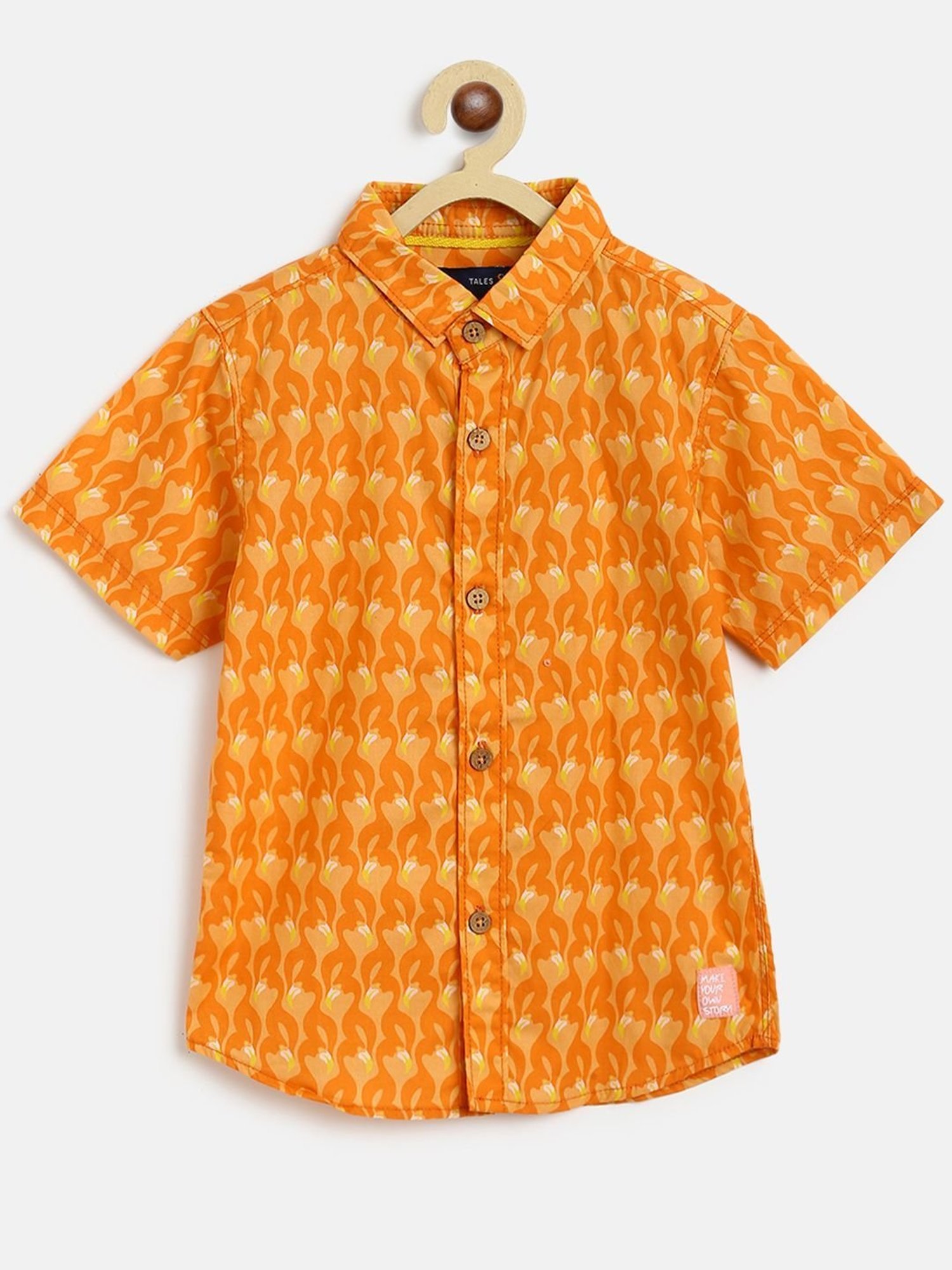 Tales & Stories Boys Orange Cotton Printed Shirt