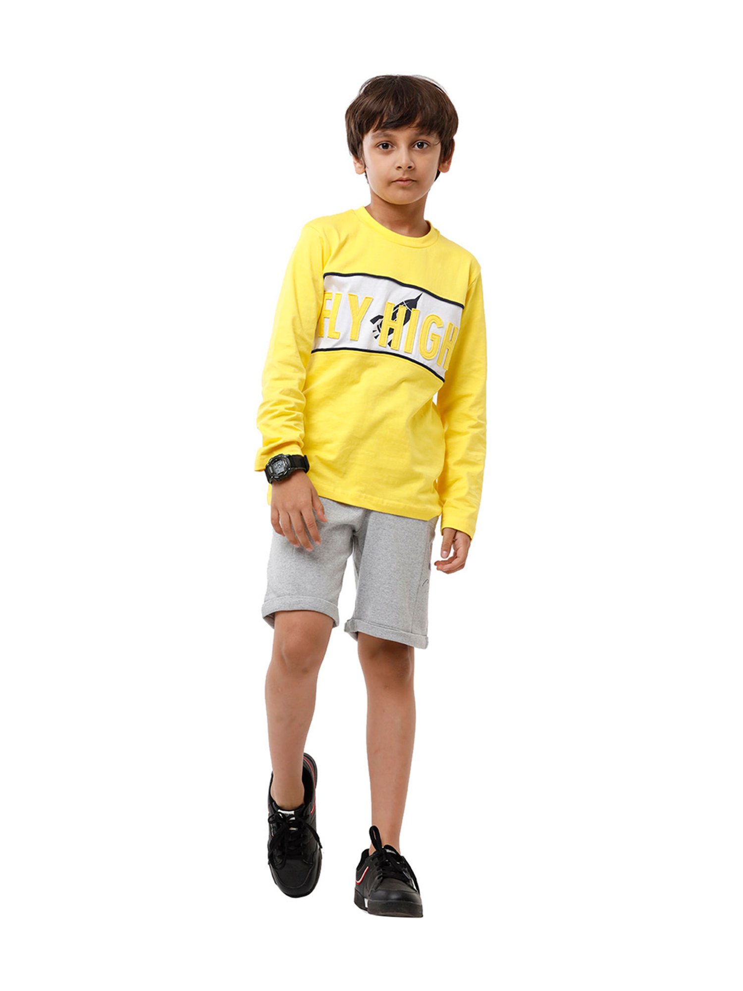 Under Fourteen Only Kids Yellow & White Applique Full Sleeves T-Shirt