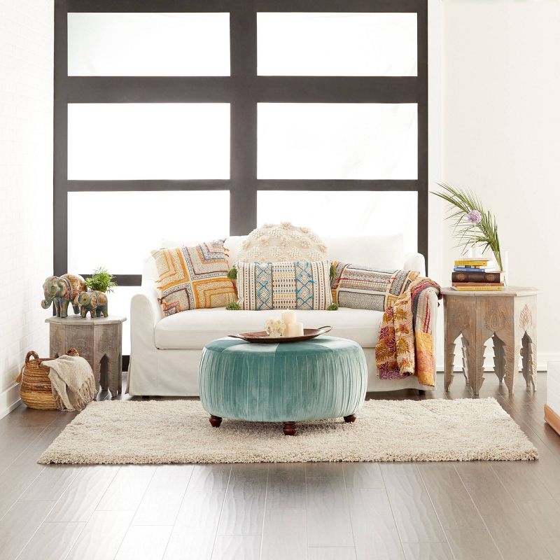 Large Round Velvet Pouf Ottoman Blue - Olivia & May