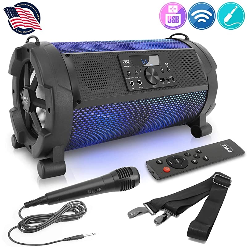 Wireless Portable Bluetooth Boombox Speaker 500W 21Ch Rechargeable Boom Box Speaker Portable Barrel Loud Stereo System with Flashing LED Digital LCD Display AUX USB 14quot Mic IN  PBMSPG180