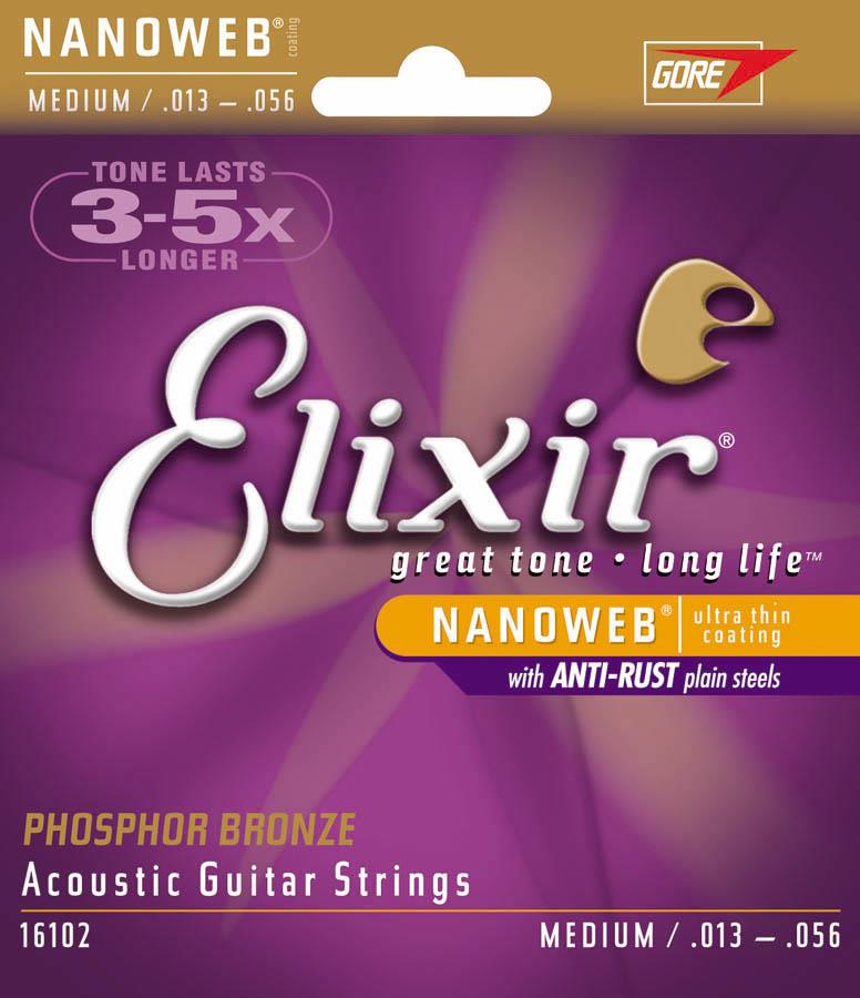 Elixir 16102 Phos/Bron NanoWeb Med Ac Guitar Strings