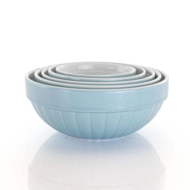 Gibson Home Plaza Cafe 5 Piece Assortment Round Stoneware Bowl Set in Blue