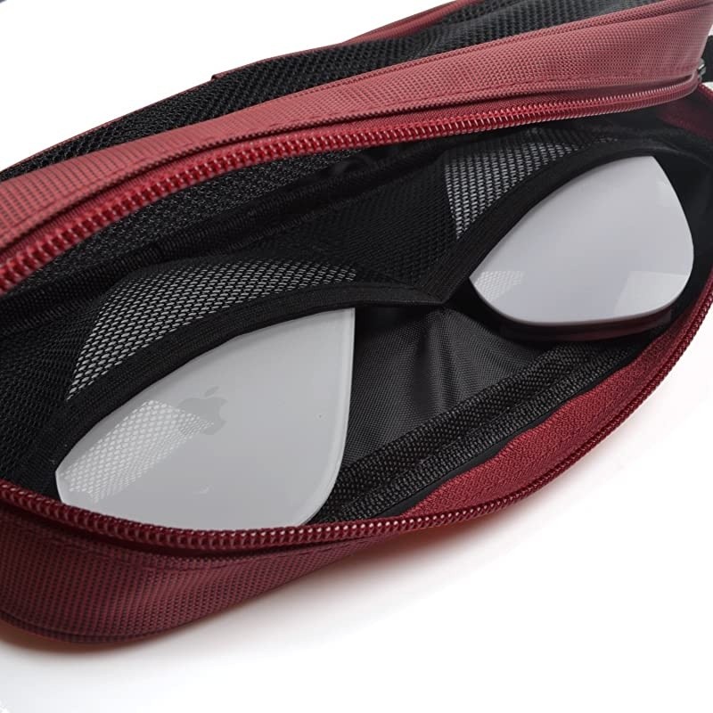 Chargers Case,Zipper Mesh Adapter Case,Universal Electronics Accessories Travel Organizer/Carry Case/Bag/Pouch/Sleeve for Notebook Tablet Power/Mouse/Cord/USB Accessories,Red