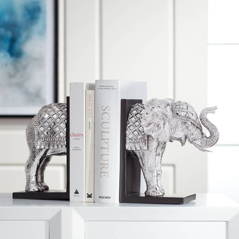 Hand Painted Silver Elephant Book-Ends 9 1/4" High