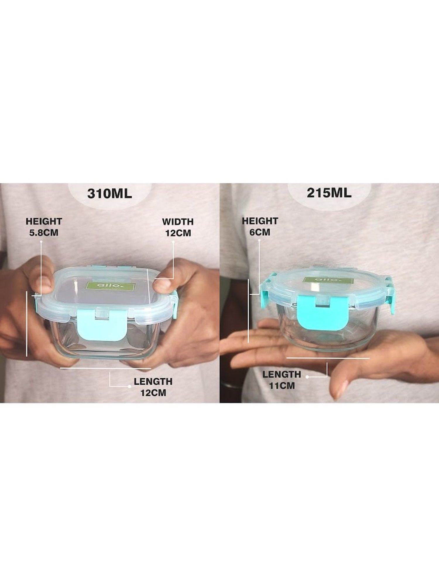 Borosilicate Glass Lunch Box Microwave Oven Safe with Detachable Lock and Chevron Mint Tiffin Bag