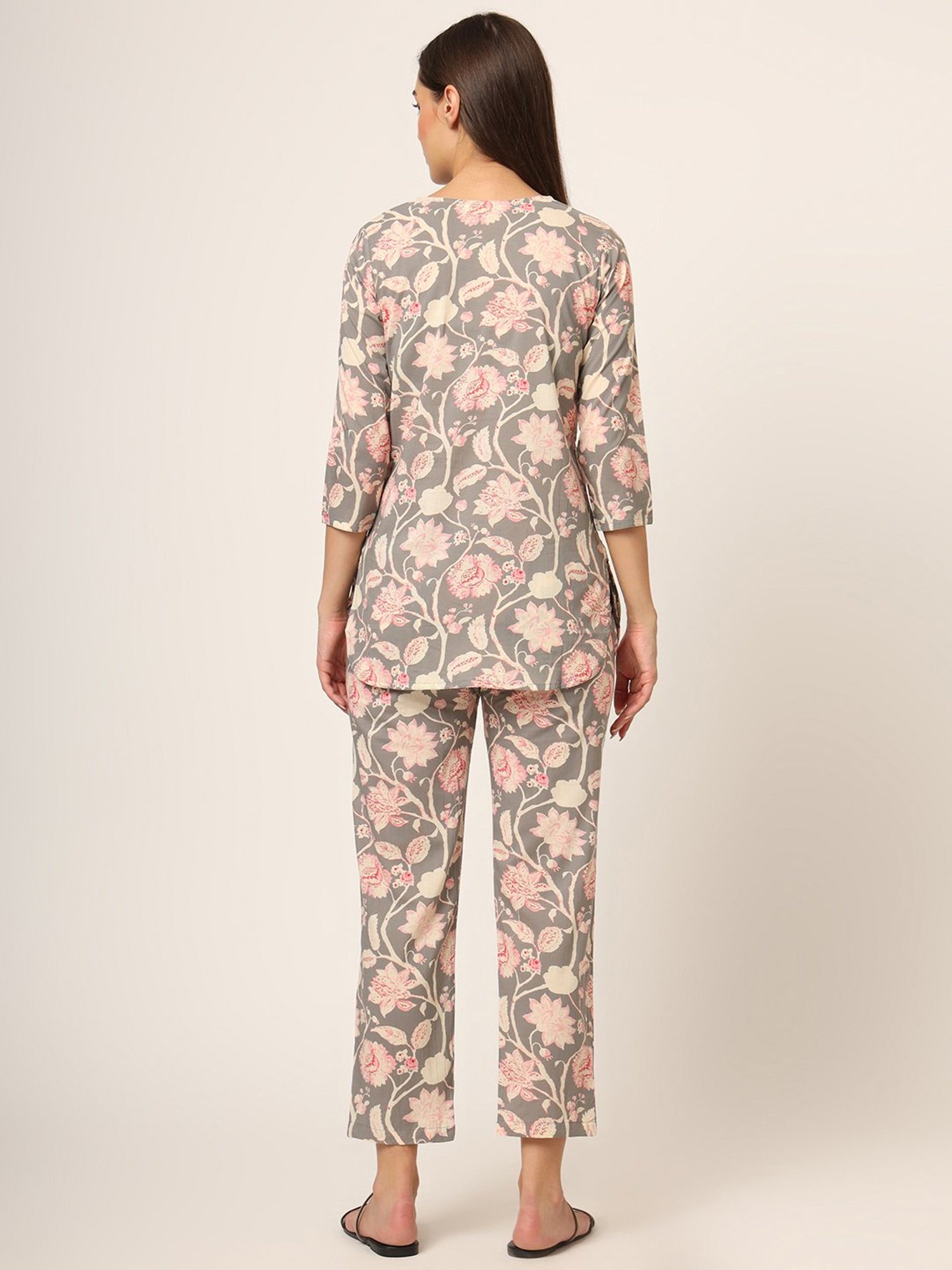 Divena Grey Printed Top With Pyjamas