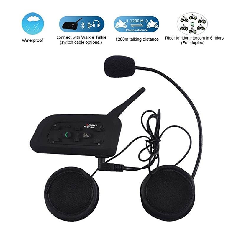 Intercom Bluetooth Helmet Headset V6 1200 Meter Full Duplex RealTime Motorbike Wireless Headphone 6 Riders Communicator Talk for Skiing Motorbike Camping 1 Pack