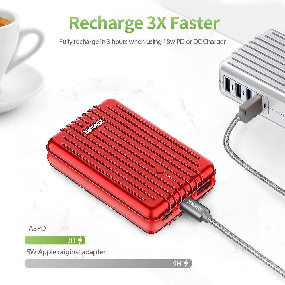 Zendure A3 PD 10,000 mAh Crush-Proof Portable Charger (Red)