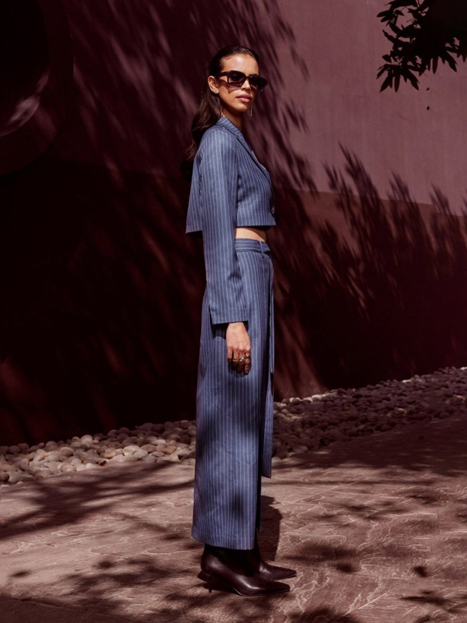 Qua Blue Quintenssence Pinstripe Cropped Blazer