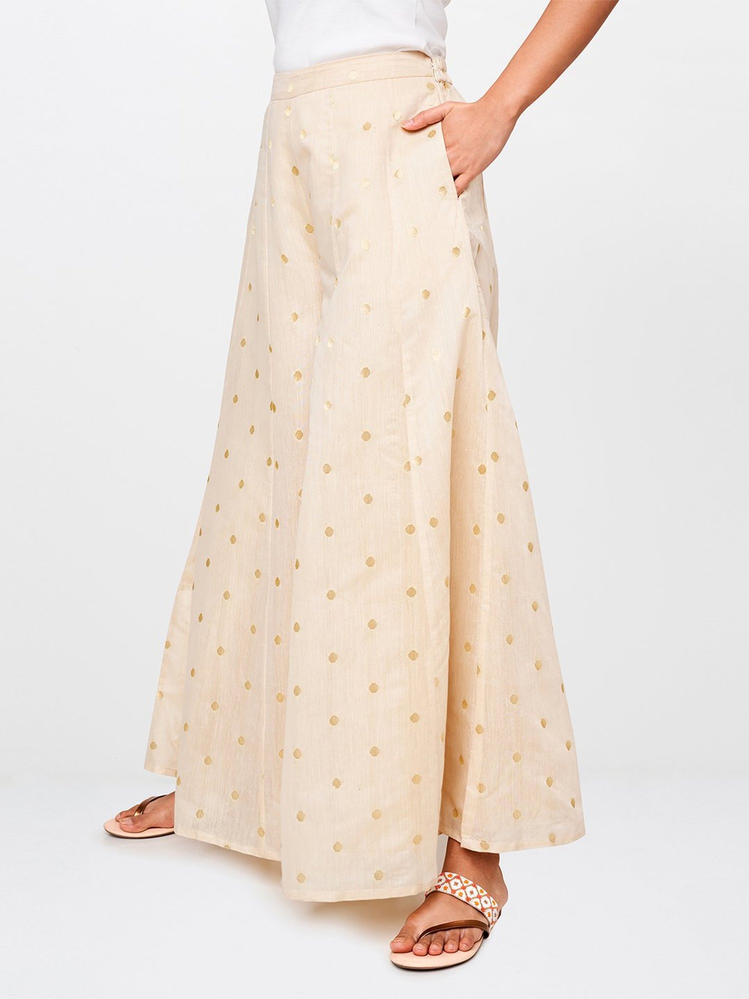 Global Desi Beige Printed Palazzo