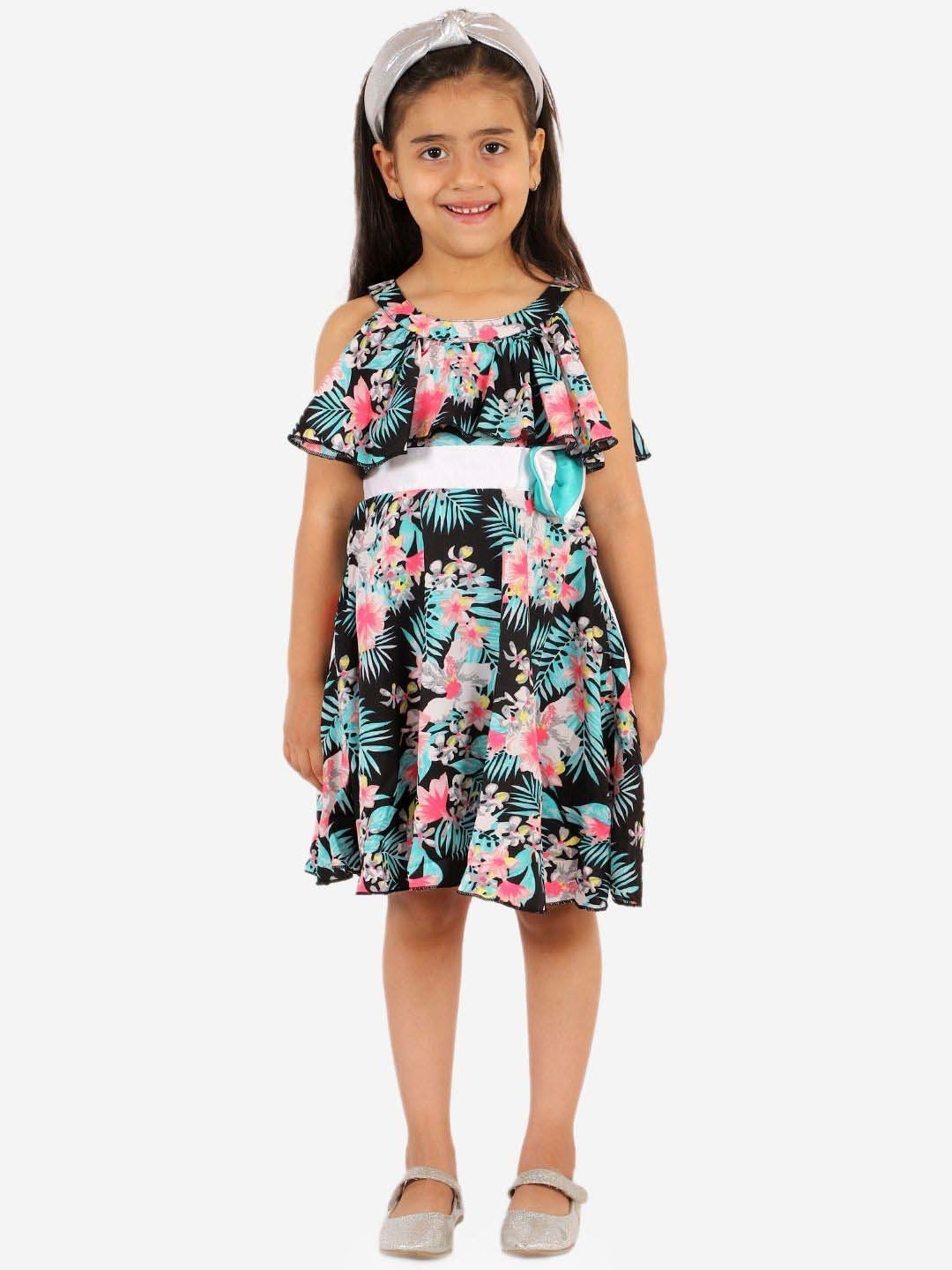 KidsDew Black & Pink Floral Print Dress