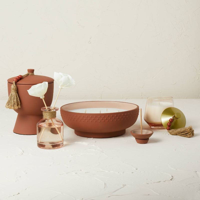 17oz Lidded Terracotta Jar 3-Wick Pink Wooded Rose Candle - Opalhouse™ designed with Jungalow™