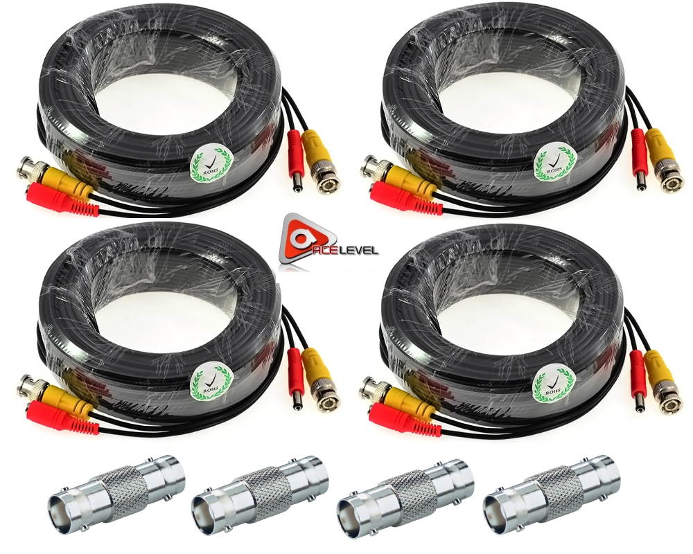 ACELEVEL 4 PACK PREMIUM 100Ft.THICK BNC EXTENSION CABLES FOR ZMODO SYSTEMS BLACK