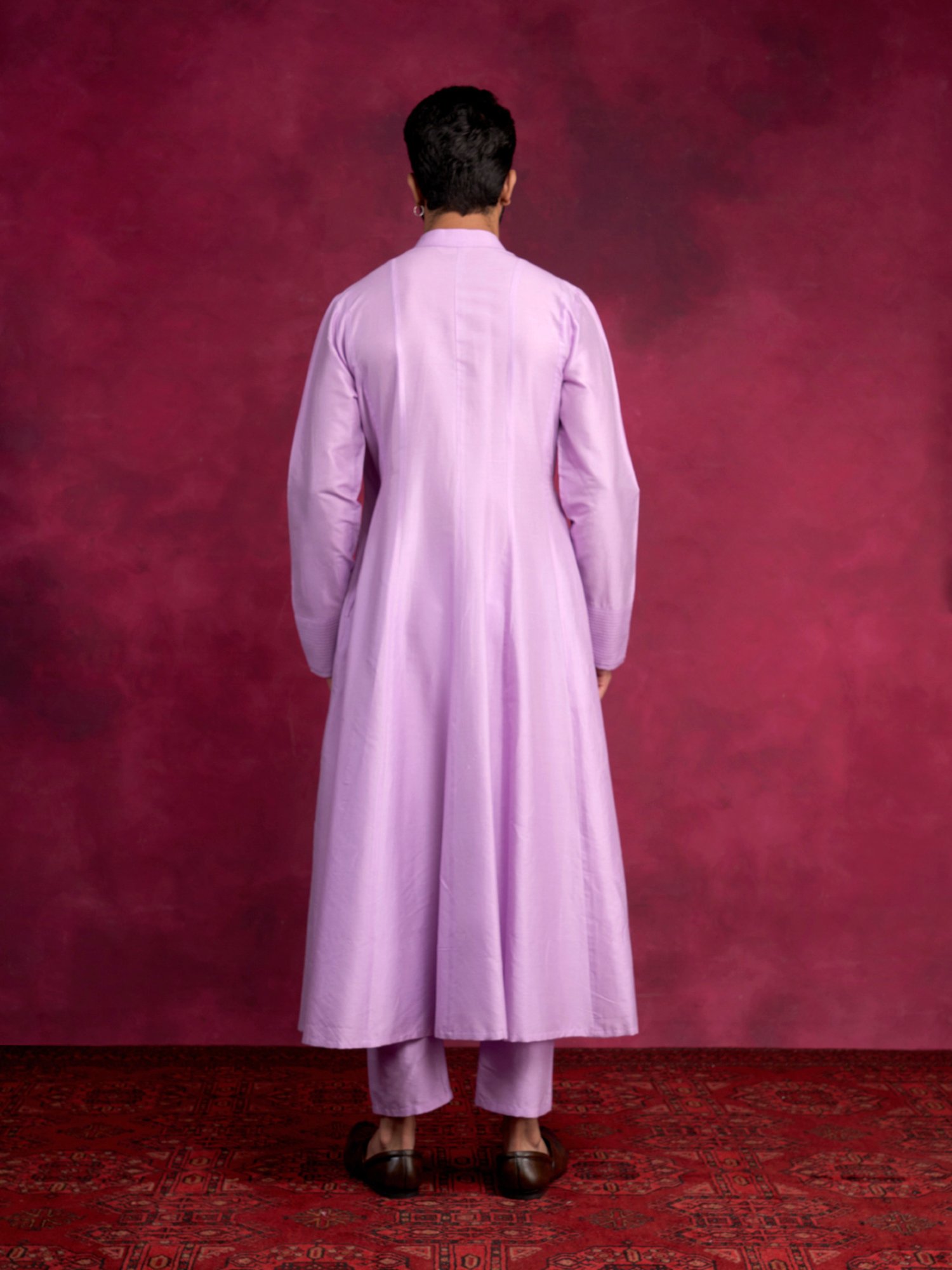 Abhishti Lavender Comfort Fit Paneled Angrakha Kurta & Straight Pants Set