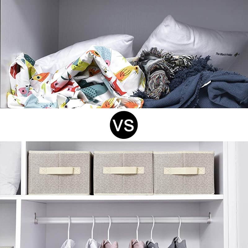 Storage Bin for Shelves Fabric Closet Organizer Shelf Cube Box with Handle Home Office Storage Baskets Medium Beige 3Pack