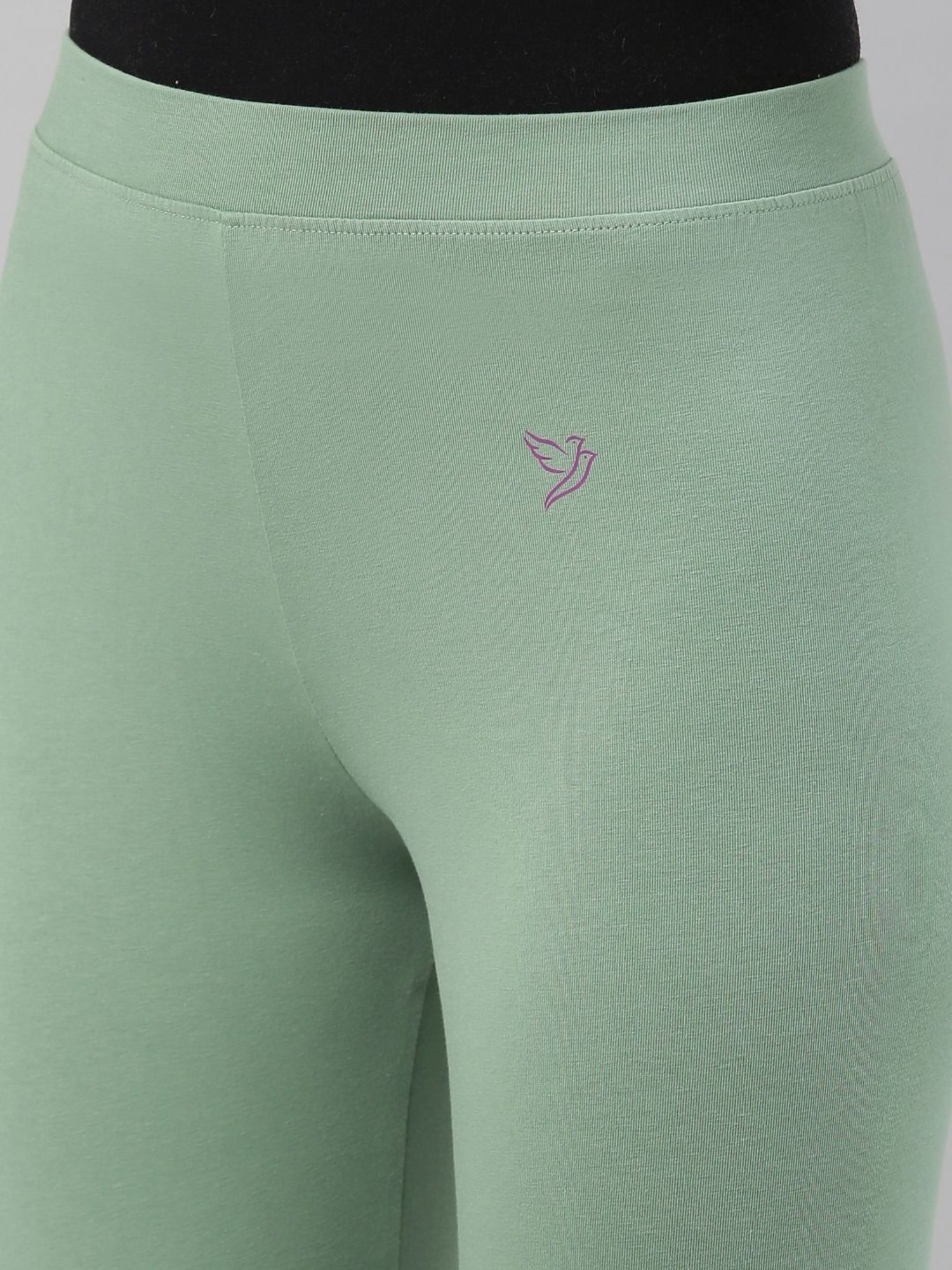 TWIN BIRDS Green Cotton Full Length Leggings