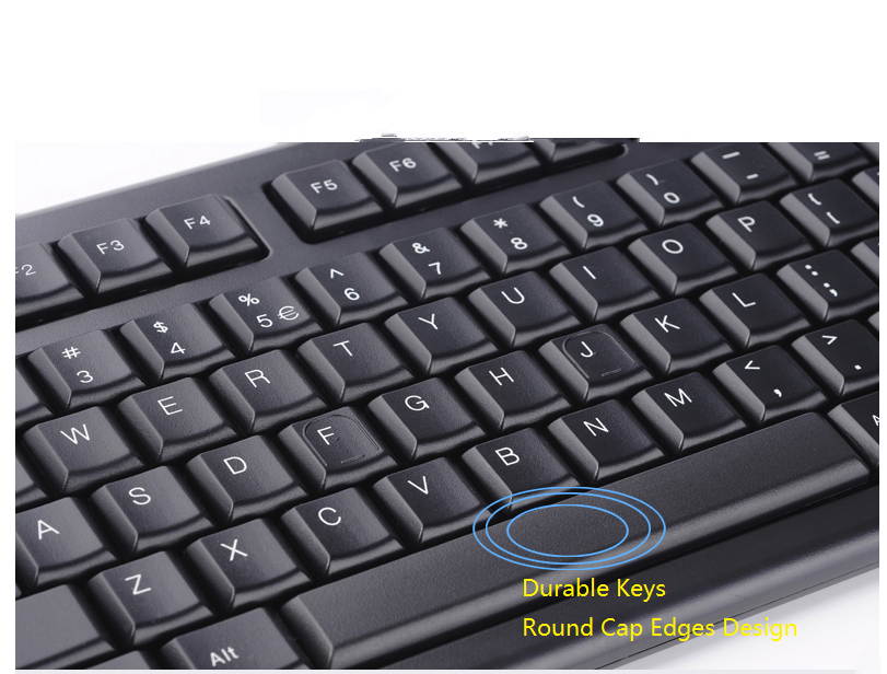 CORN KR-85 Ergonomic Design, Waterproof USB Plug Wired 104 Keys Durable Keyboard  For Office And Game, SupportWinXP/Vista/7/8/10/Mac OS - Classic Black