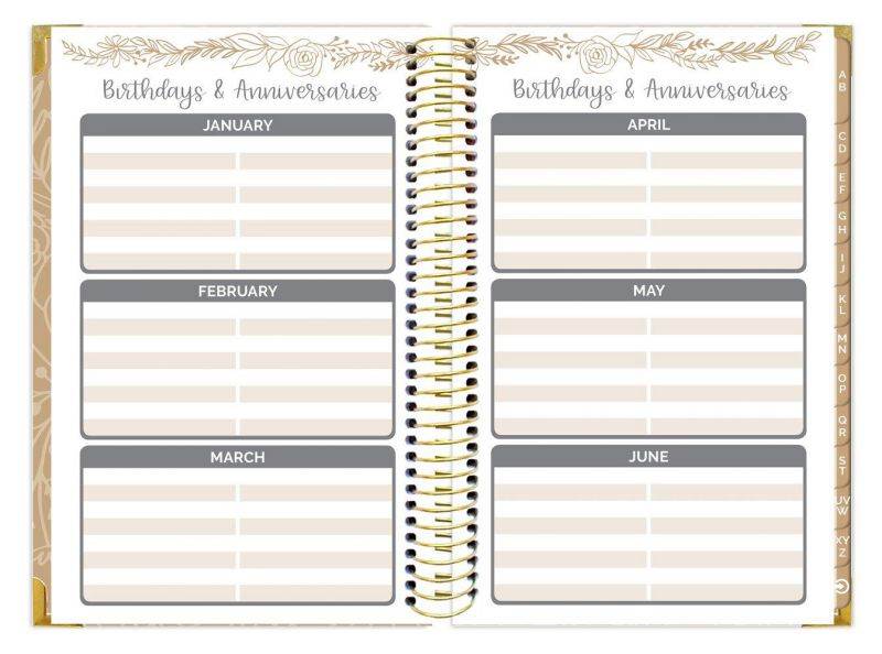 bloom daily planners New Hardcover Contacts/Address Book - 6" x 8.25" - Black & Gold Embroidery