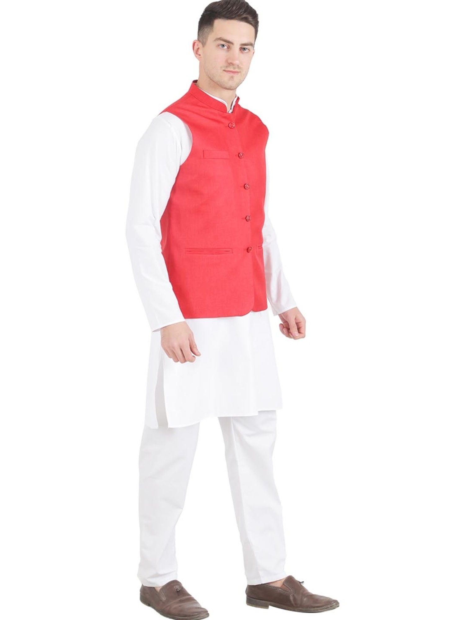 TAHVO Red  Slim Fit Nehru Jacket