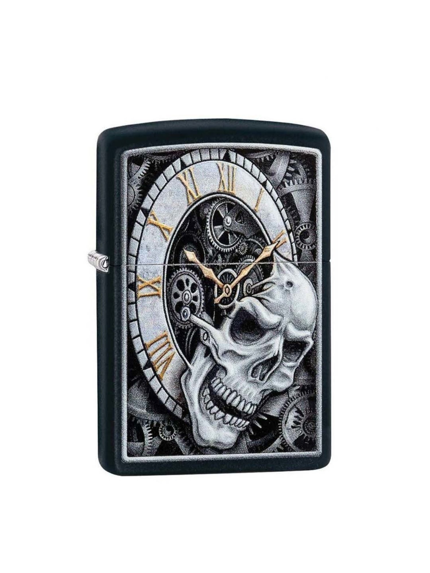 Zippo Black & Grey Skull Clock Design Brass Pocket Lighter