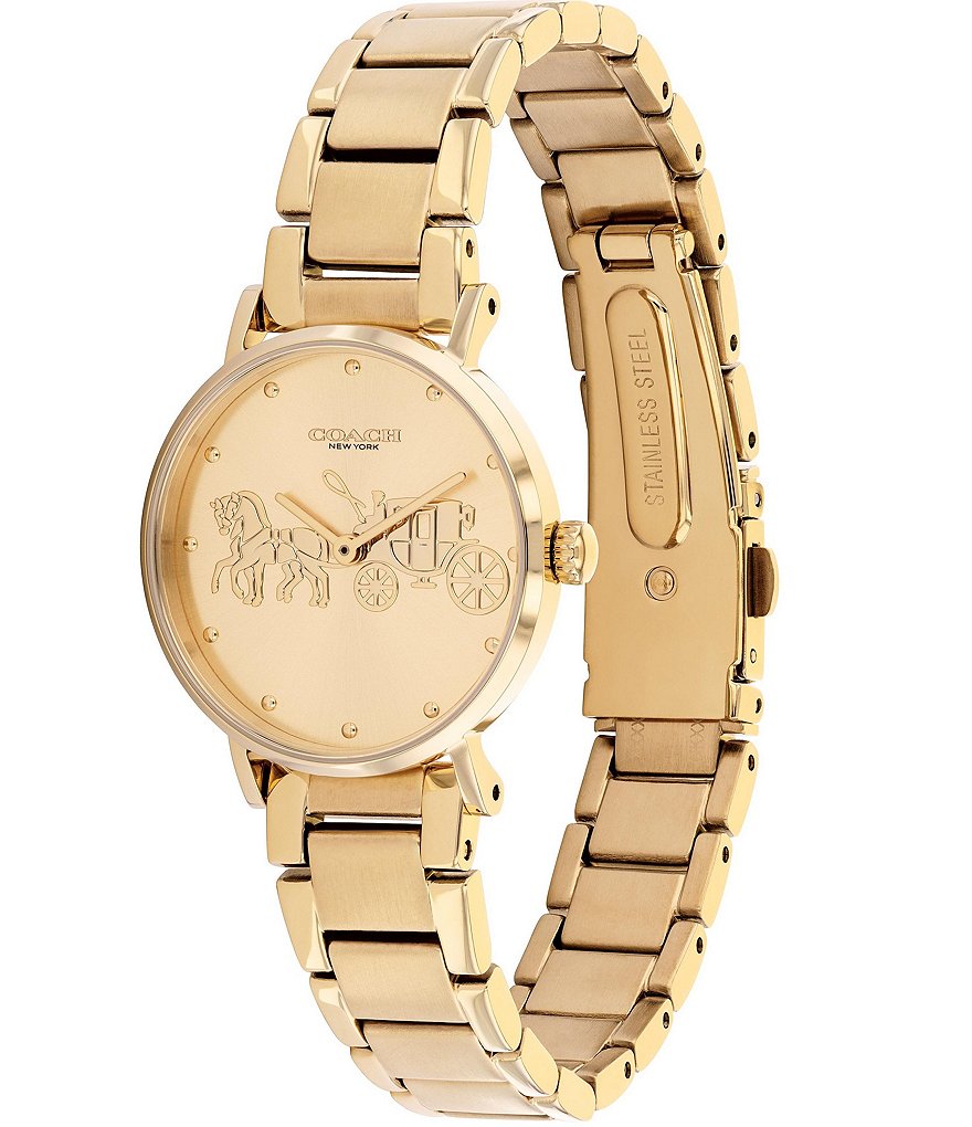 COACH Perry Goldtone Horse & Carriage Logo Dial Bracelet Watch