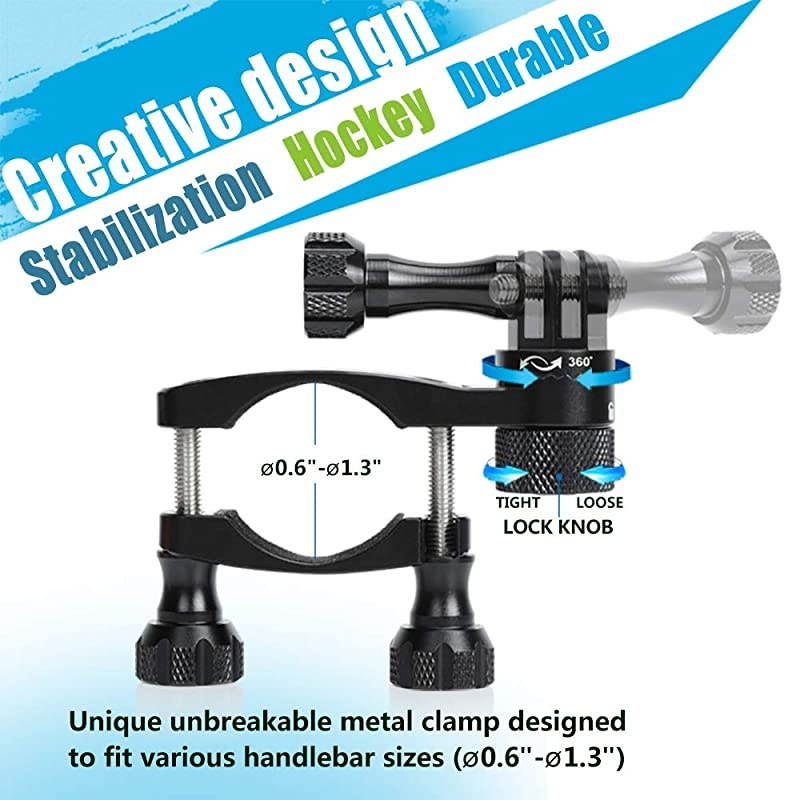 Version360&deg;Rotation and Lock Any Direction 0613inch AllAluminum BikeMotorcycle Handlebars Seat Post Ski Pole Mount for GoPro98Hero7HERO6 BlackHERO5 Black4HD DJI Osmo Action Cam