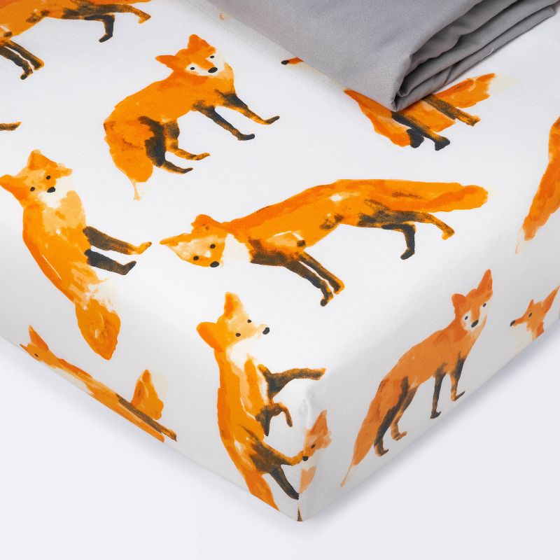 Crib Fitted Sheets Fox and Gray Solid - Cloud Island™ Gray/Orange/White 2pk