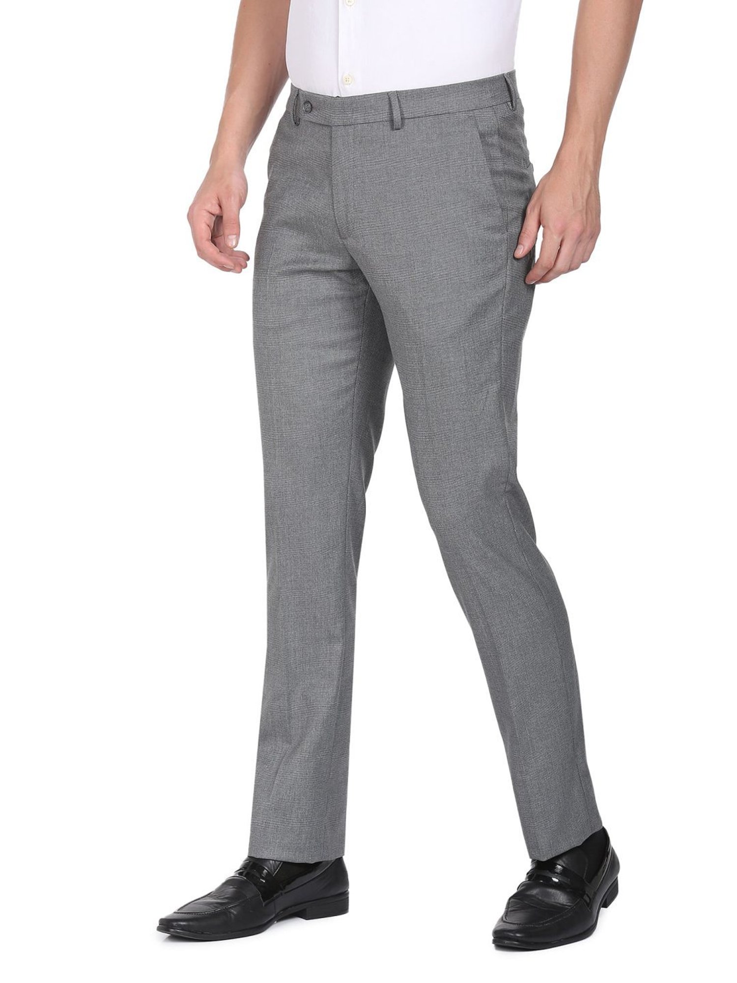 Arrow Grey Regular Fit Self Pattern Trousers