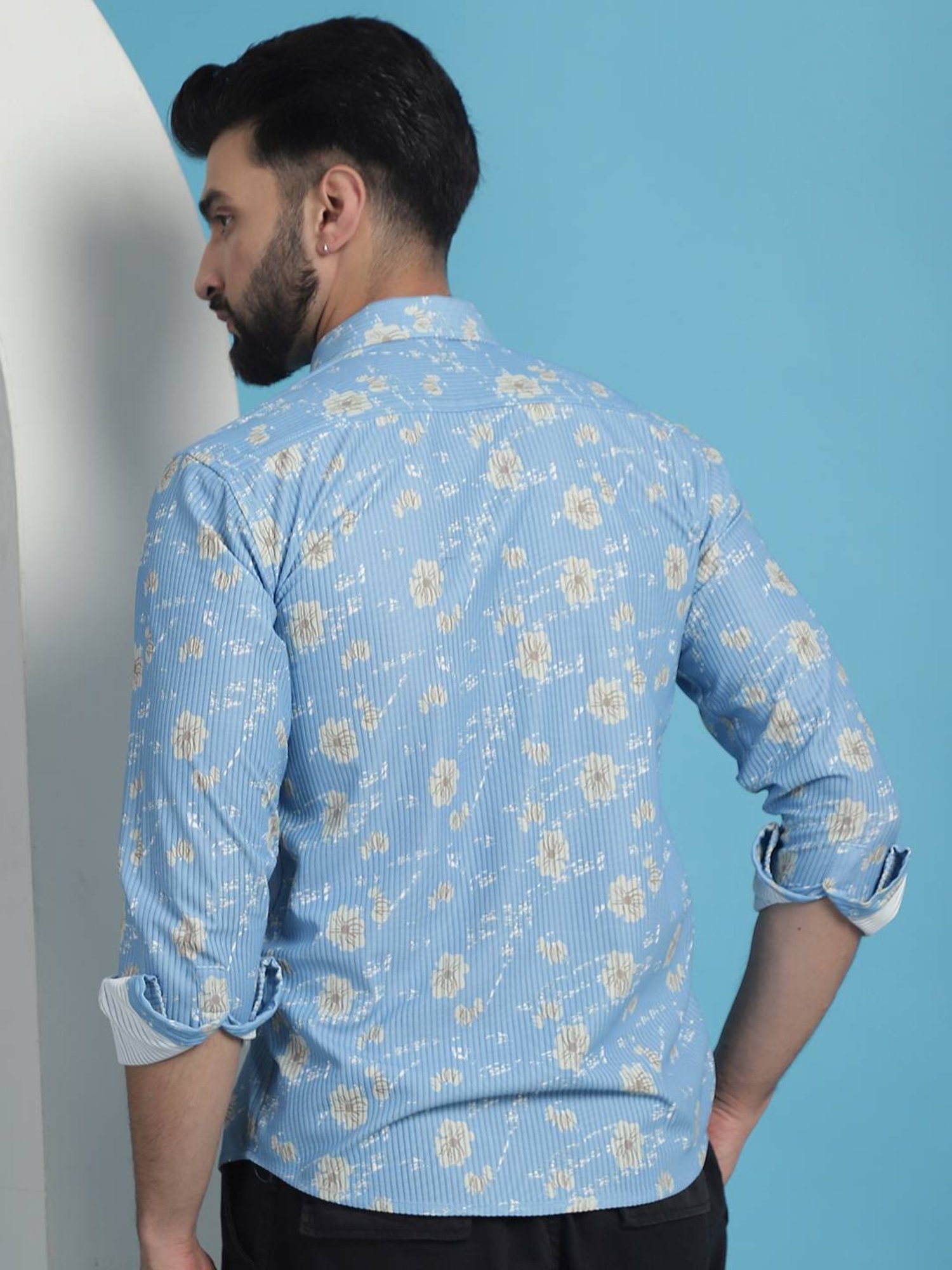 Indian Needle Blue Cotton Regular Fit Printed Shirt
