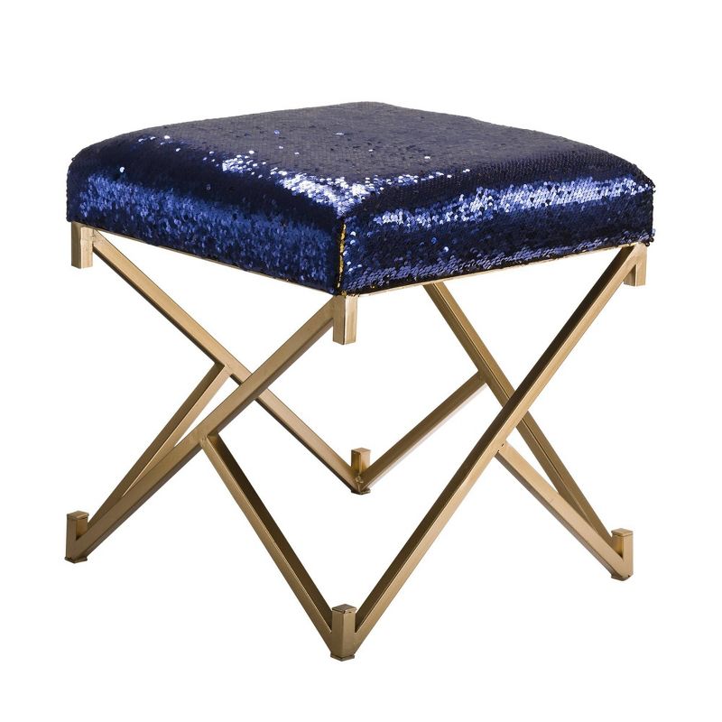 Sapphire Sequin Stool with Metal Gold Legs Blue - Glitzhome
