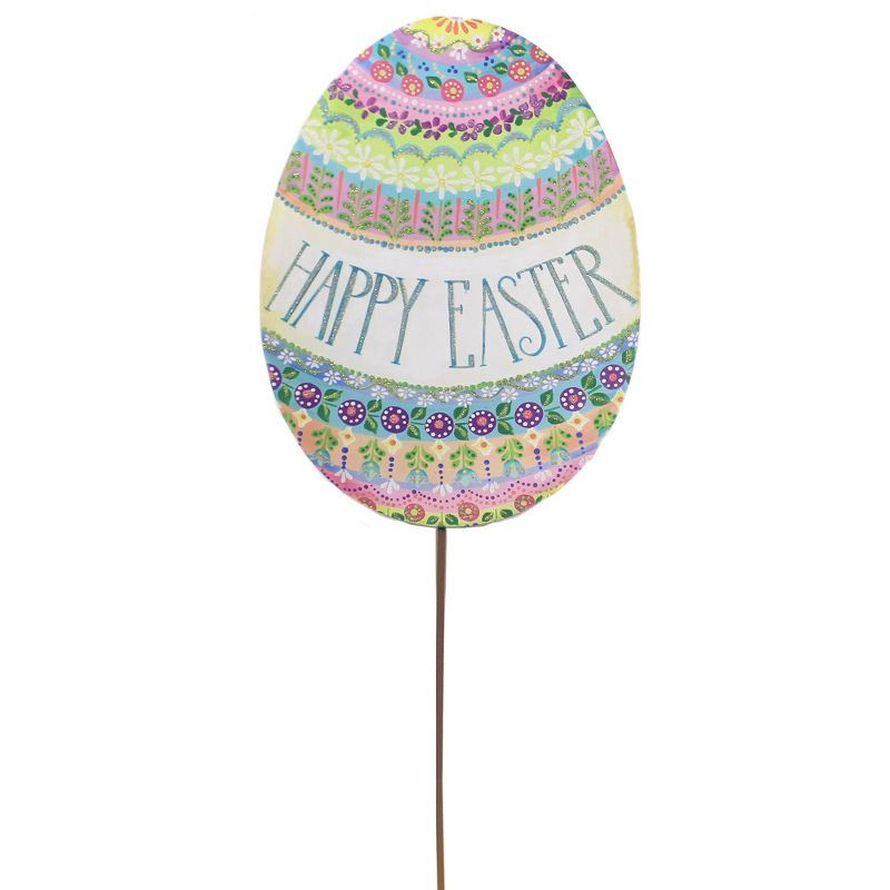 Easter 31.5" Happy Easter Folk Art Decorated Egg Stake  -  Decorative Garden Stakes