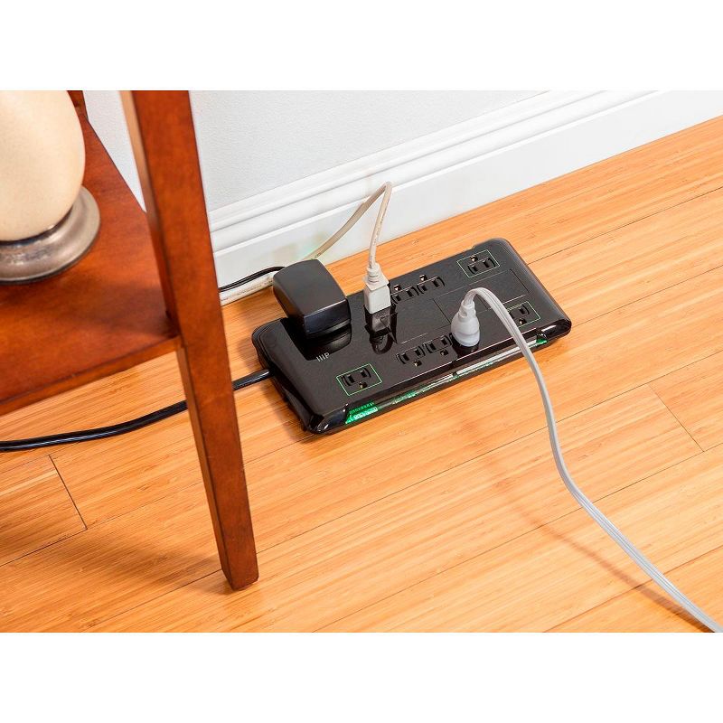 Monoprice 12 Outlet Slim Surge Protector Power Strip - 10 Feet - Black | Heavy Duty Cord | UL Rated, 4,230 Joules With Grounded And Protected Light