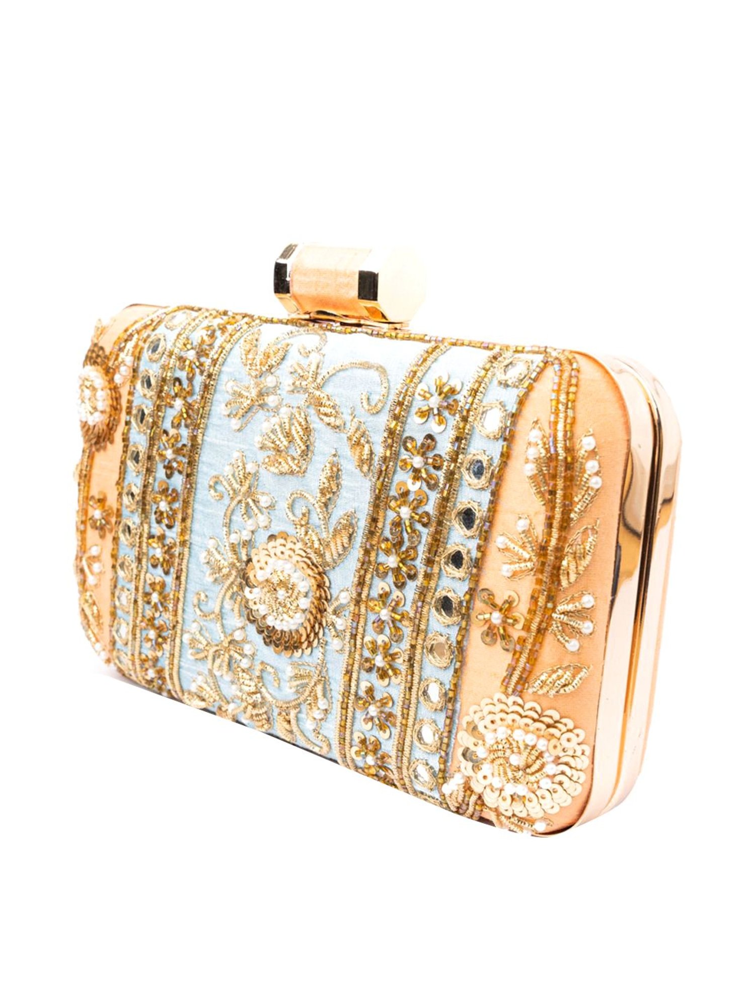 NR by Nidhi Rathi Beige Fabric Clutch