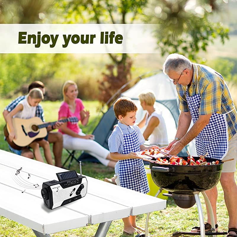 Weather Solar Crank AMFM NOAA Radio with Portable 2000mAh Power Bank Bright Flashlight and Reading Lamp for Household and Outdoor Survival